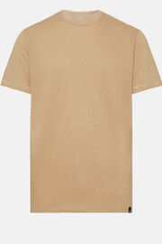 T-Shirt In Jersey Di Lino Stretch Elasticizzato, Beige, hi-res