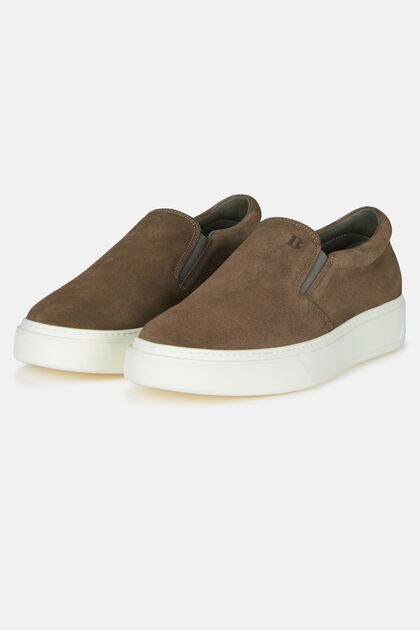 Slip-On In Pelle Scamosciata Taupe, Taupe, hi-res