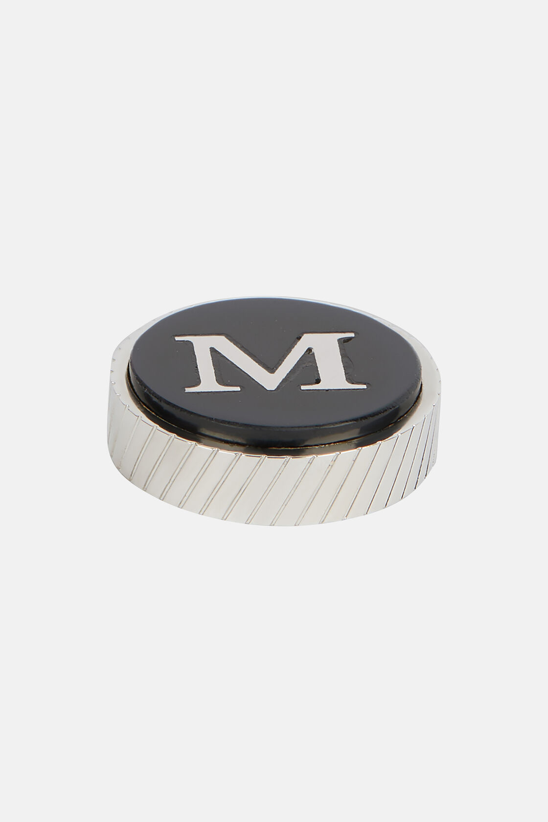 Circular letter m for cufflinks, Black, hi-res