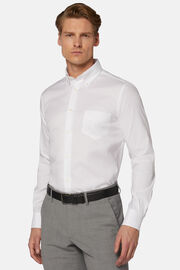 Camicia Bianca In Pin Point Di Cotone Regular Fit, Bianco, hi-res