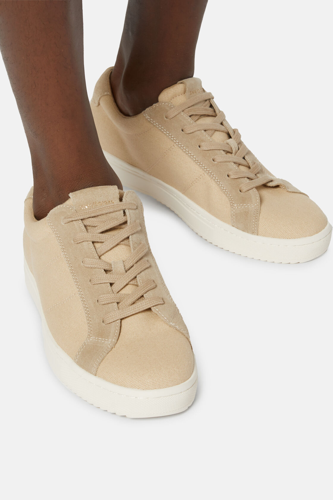 Beige Canvas and Suede Trainers, Beige, hi-res