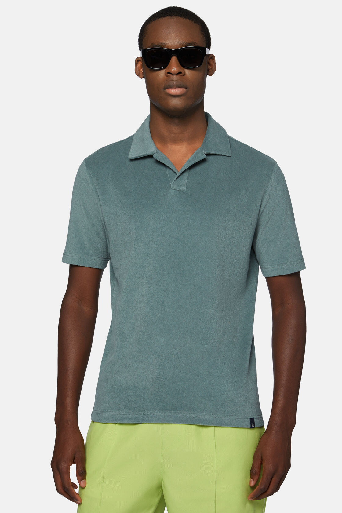 Poloshirt van katoen/nylon, Green, hi-res