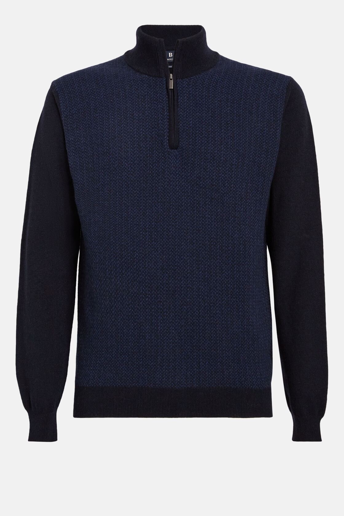 Cashmere Blend Mouline Half Zip Sweater, Blue, hi-res