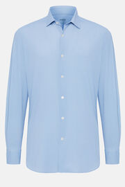 Błękitna koszula z elastycznego nylonu, fason slim fit, Medium Blue, hi-res