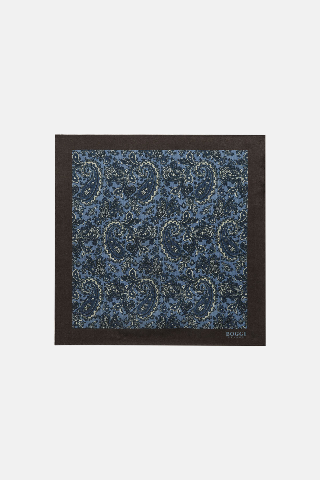 Macro Paisley Print Silk Pocket Square, Blue, hi-res