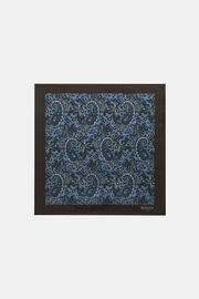 Macro Paisley Print Silk Pocket Square, Blue, hi-res