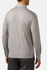 Regular Fit Merino Jersey Long-Sleeved Polo Shirt, Light grey, hi-res