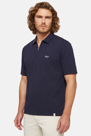 Organic Cotton Blend Piqué Polo Shirt, Navy blue, hi-res