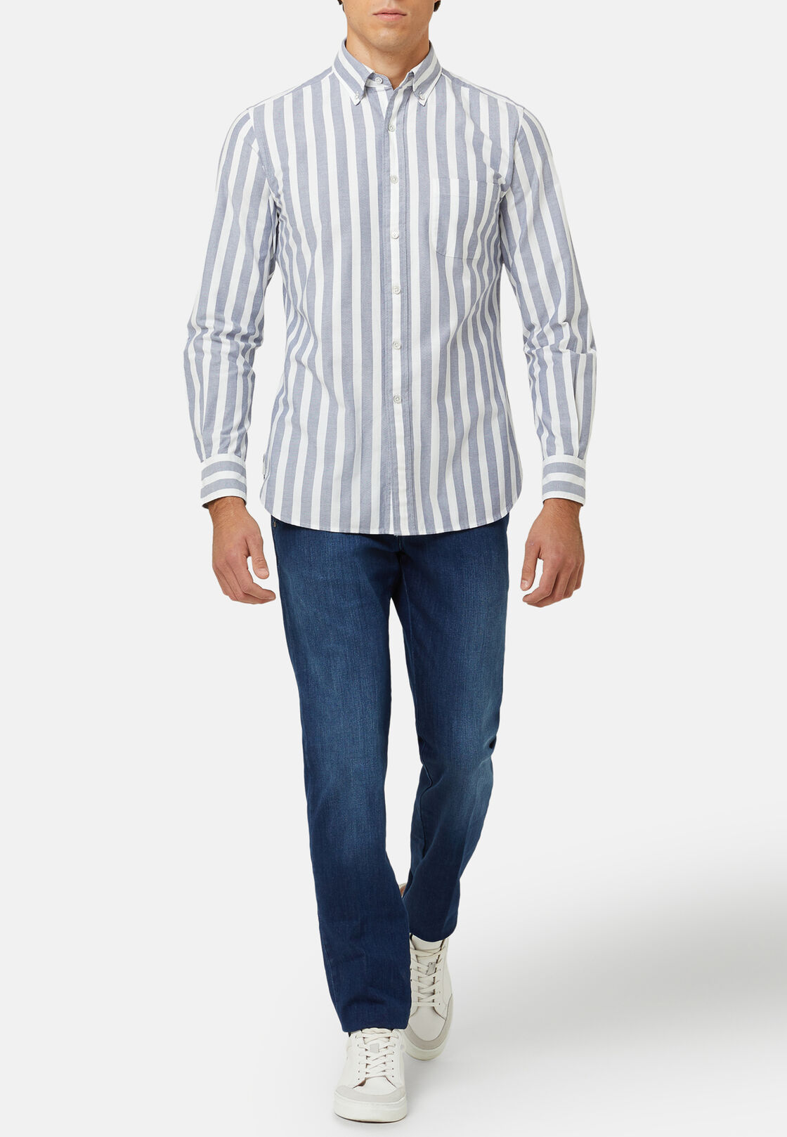 Regular fit blue striped cotton shirt, Blue, hi-res
