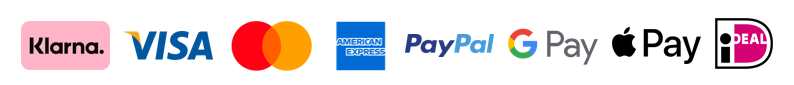 Accepted payment methods: Klarna, Visa, Mastercard, Amex, PayPal, GooglePay, ApplePay, iDeal
