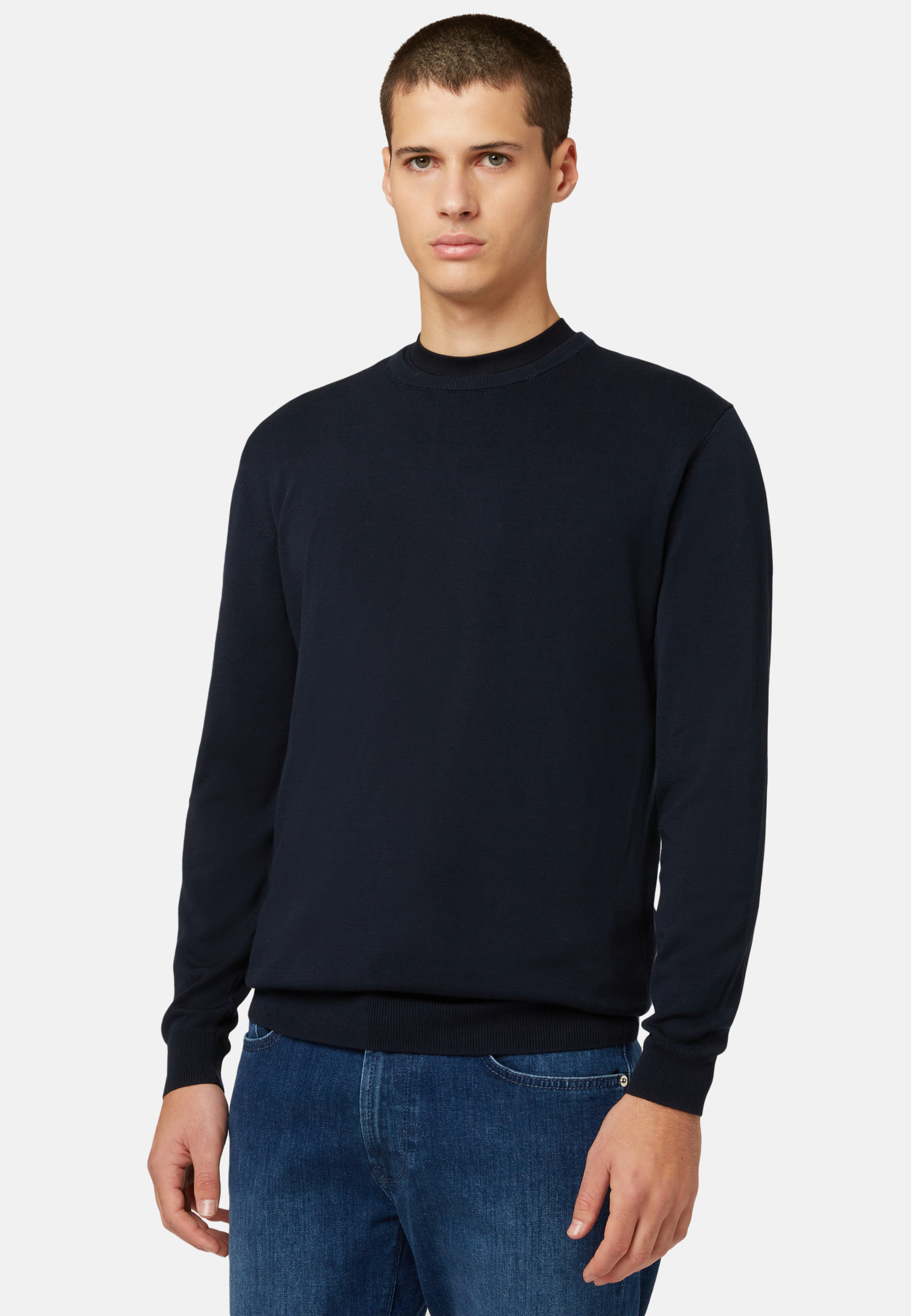 Navy Crewneck Sweater, 450 GSM Organic Cotton