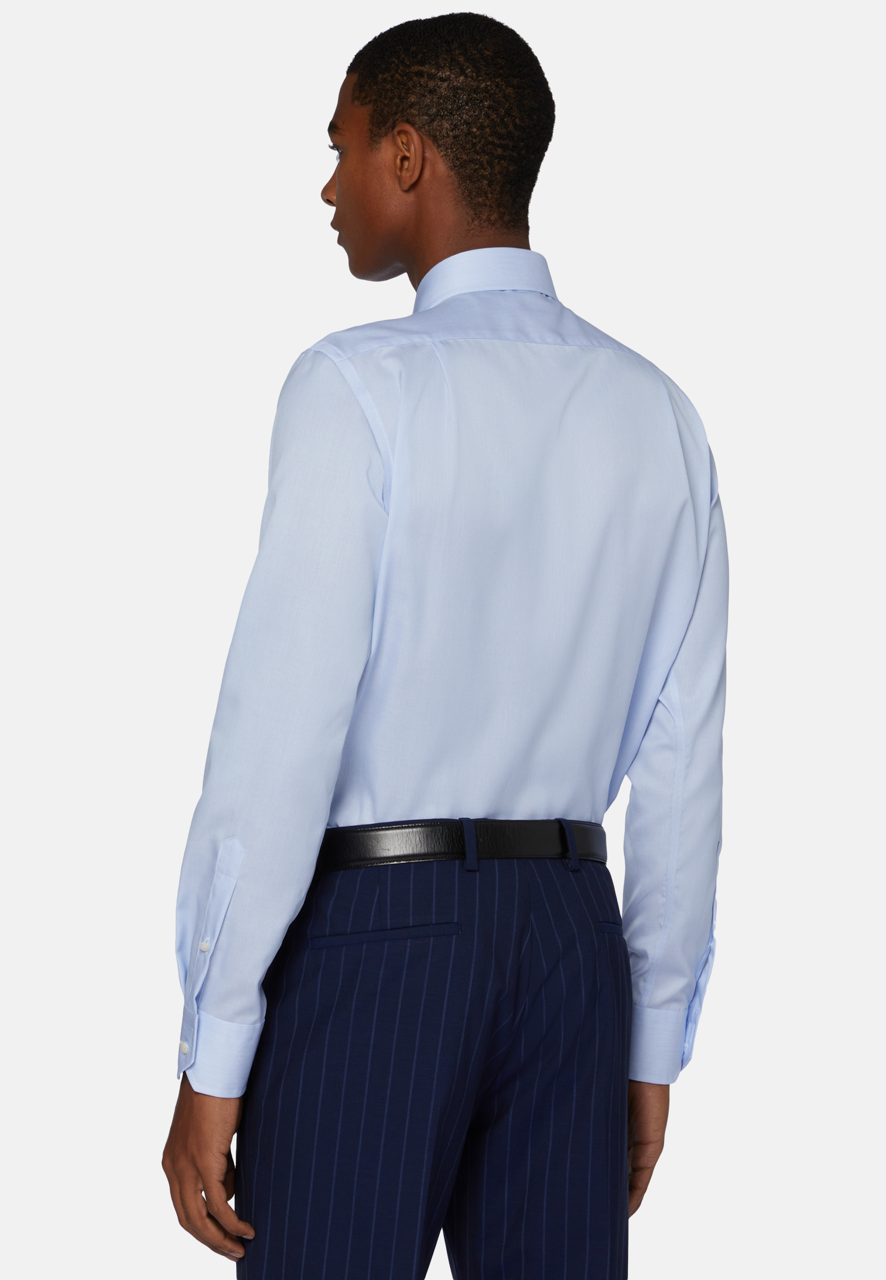 Men's Regular Fit Sky Blue Striped Cotton Twill Shirt | Boggi Milano
