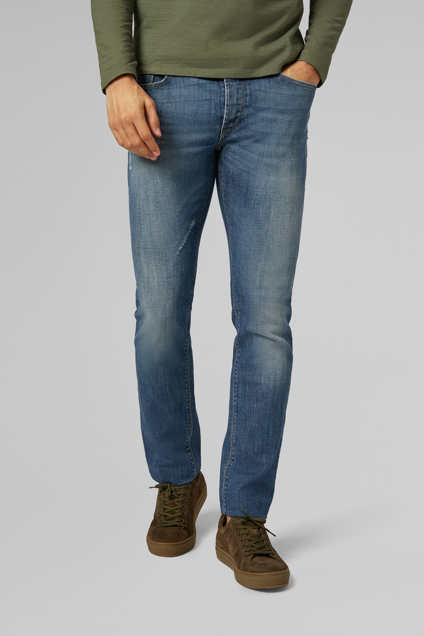 Men's Extra Slim Fit Medium Wash Stretch Denim 5 Pocket Jeans | Boggi ...