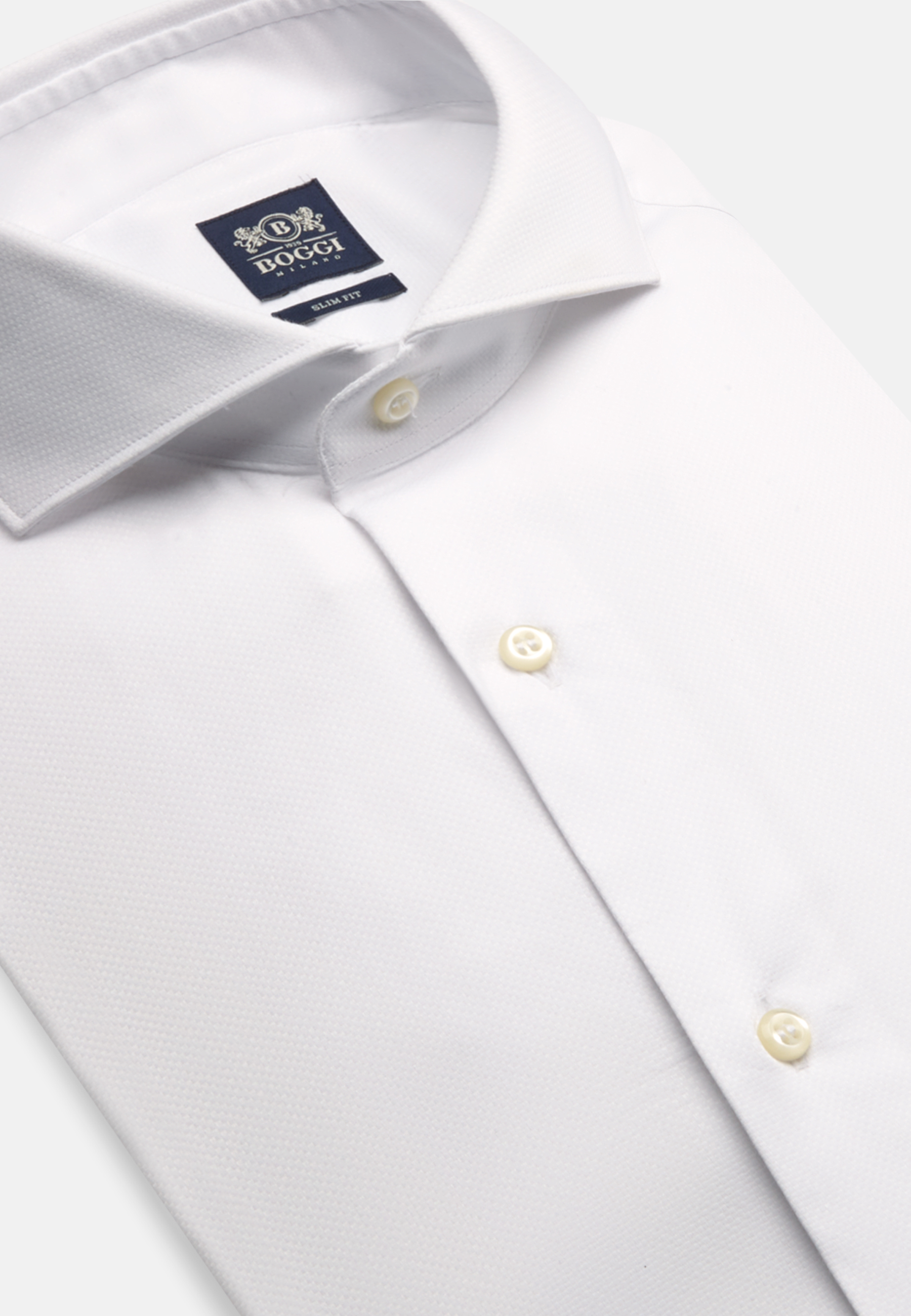 Slim Fit White Stretch Cotton/Nylon Shirt | Boggi