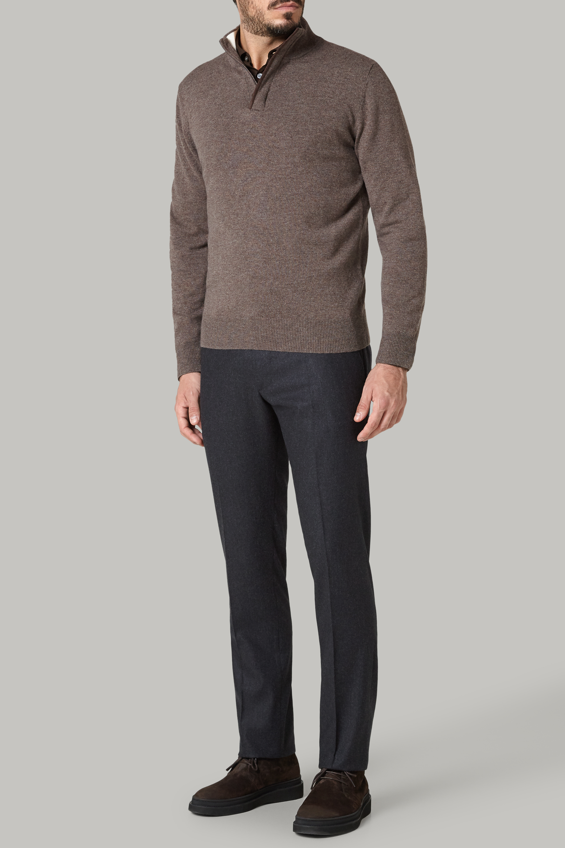 Dove grey cashmere and wool blend half-zip pullover | Boggi