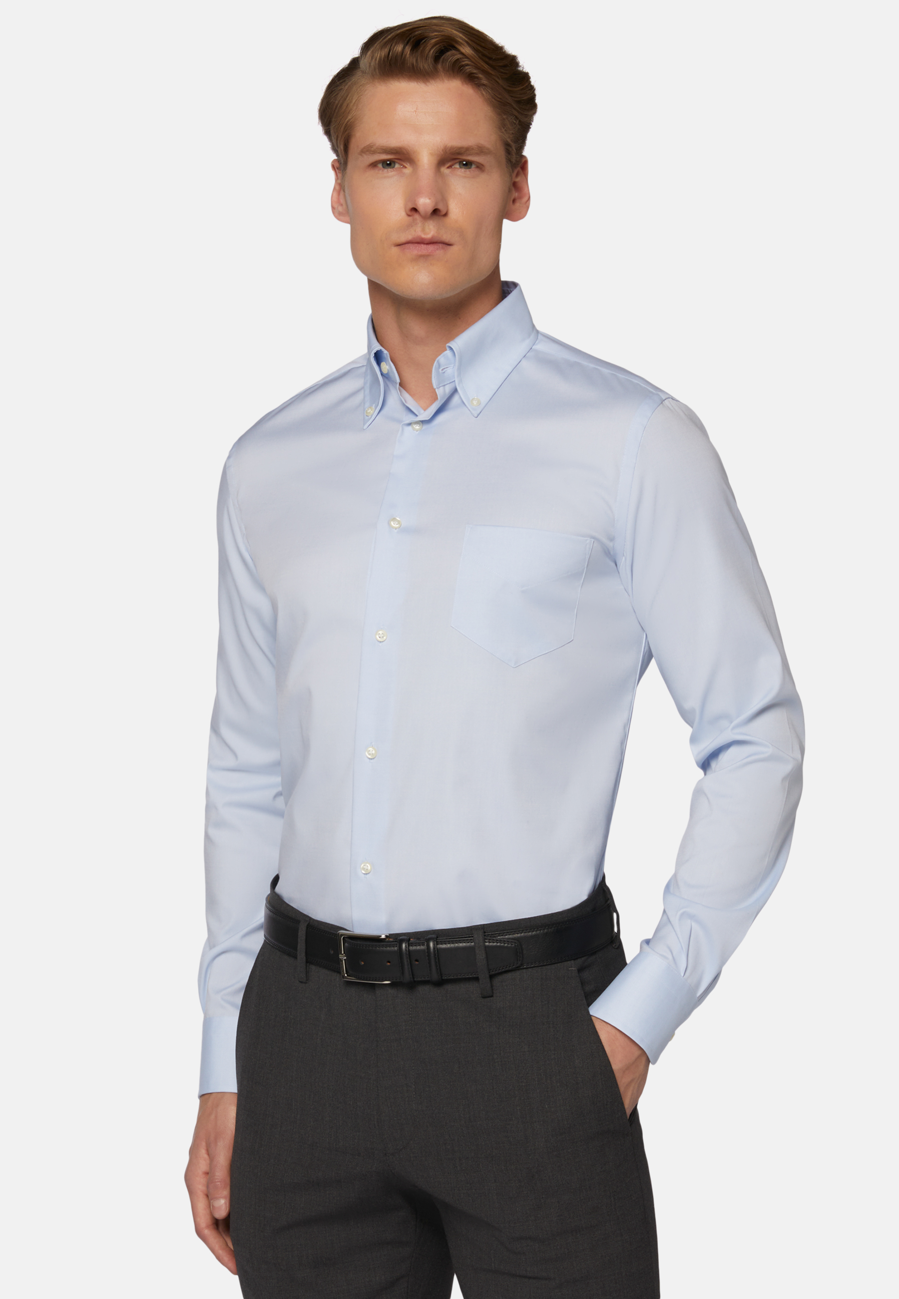 Entrelazamiento apodo mental Camisa azul en pin point de algodón regular fit Hombre | Boggi Milano