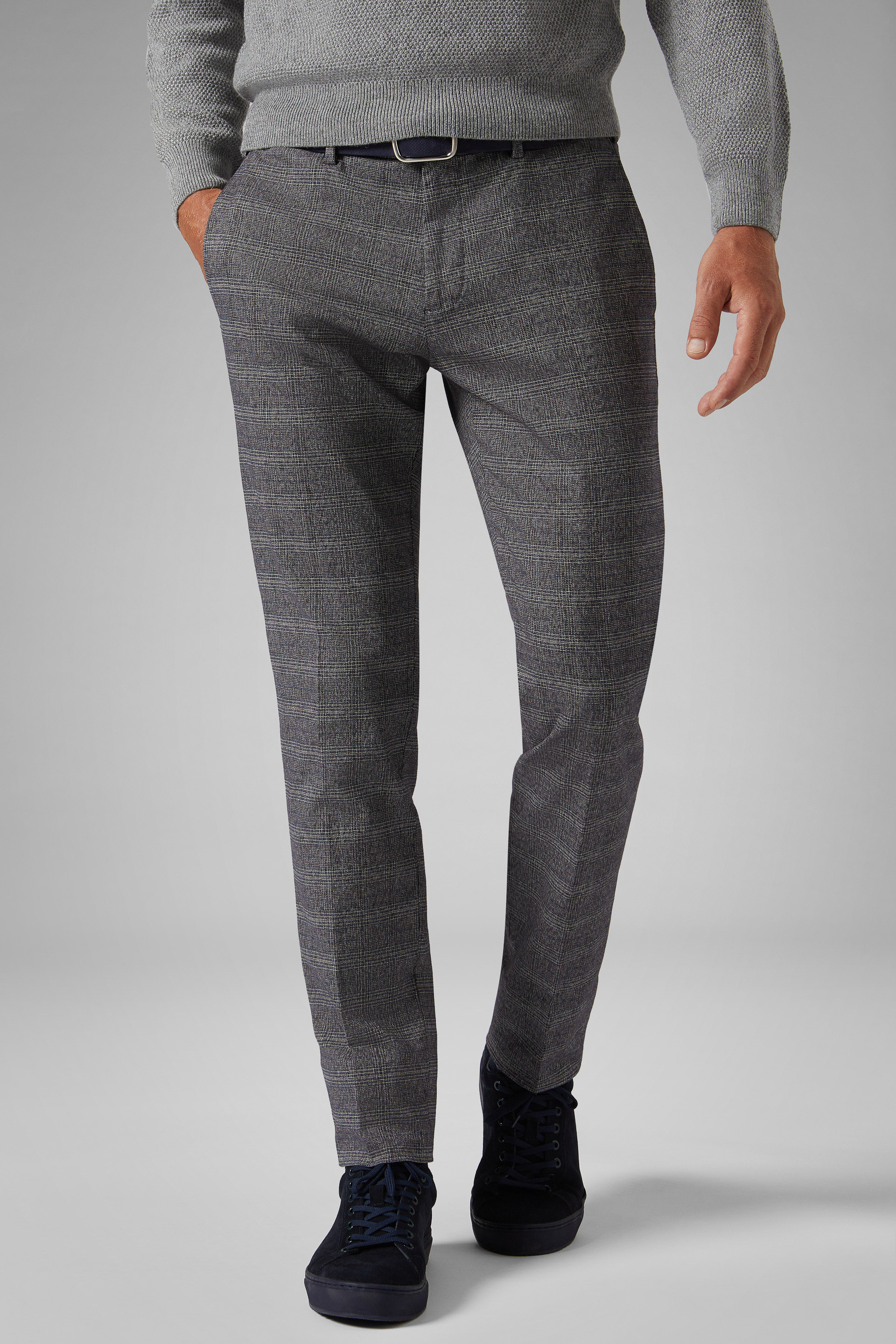 Prince of Wales Check Grey Trousers  Leonard Silver