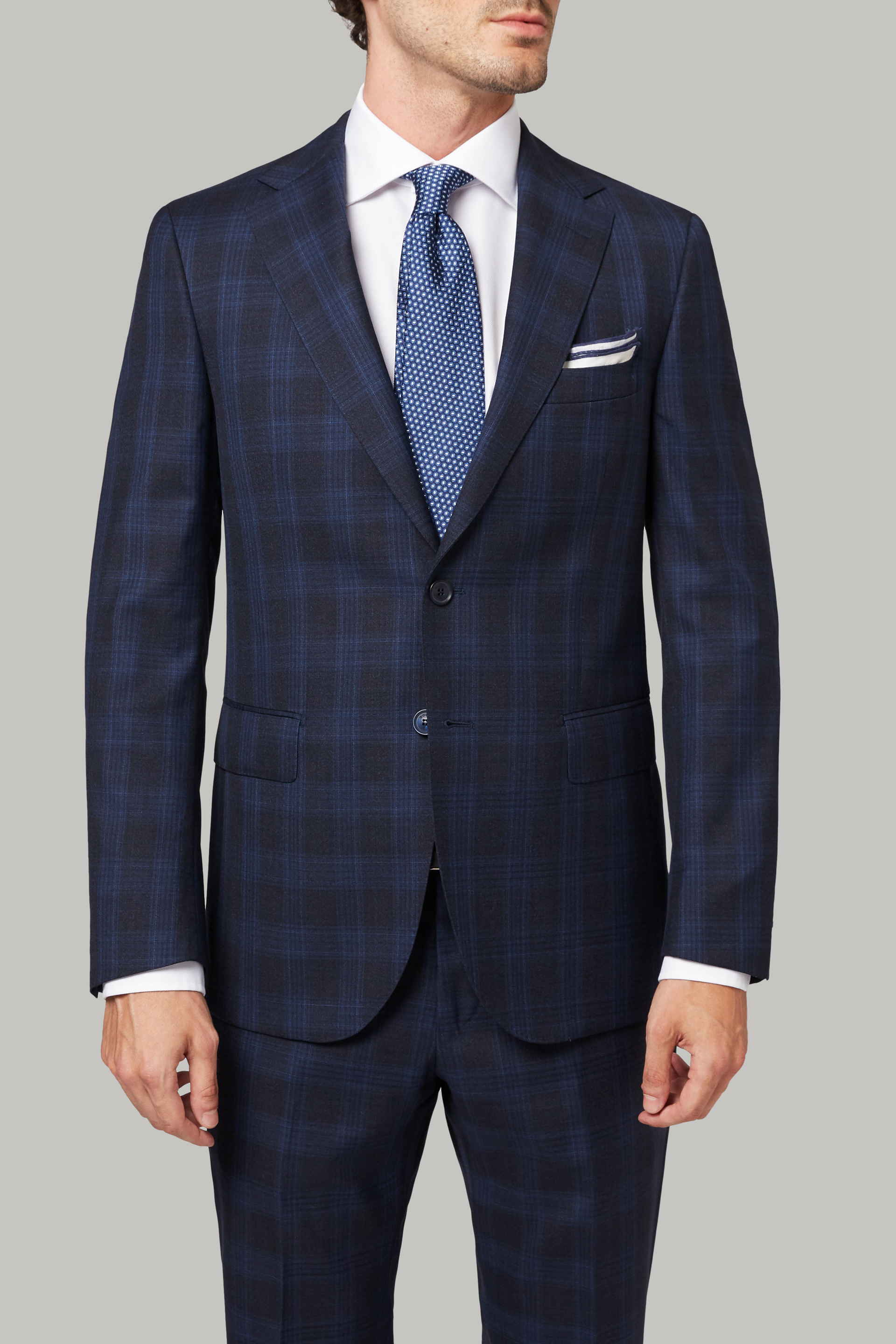 Men's Blue checked suit in super 140 wool | Boggi Milano