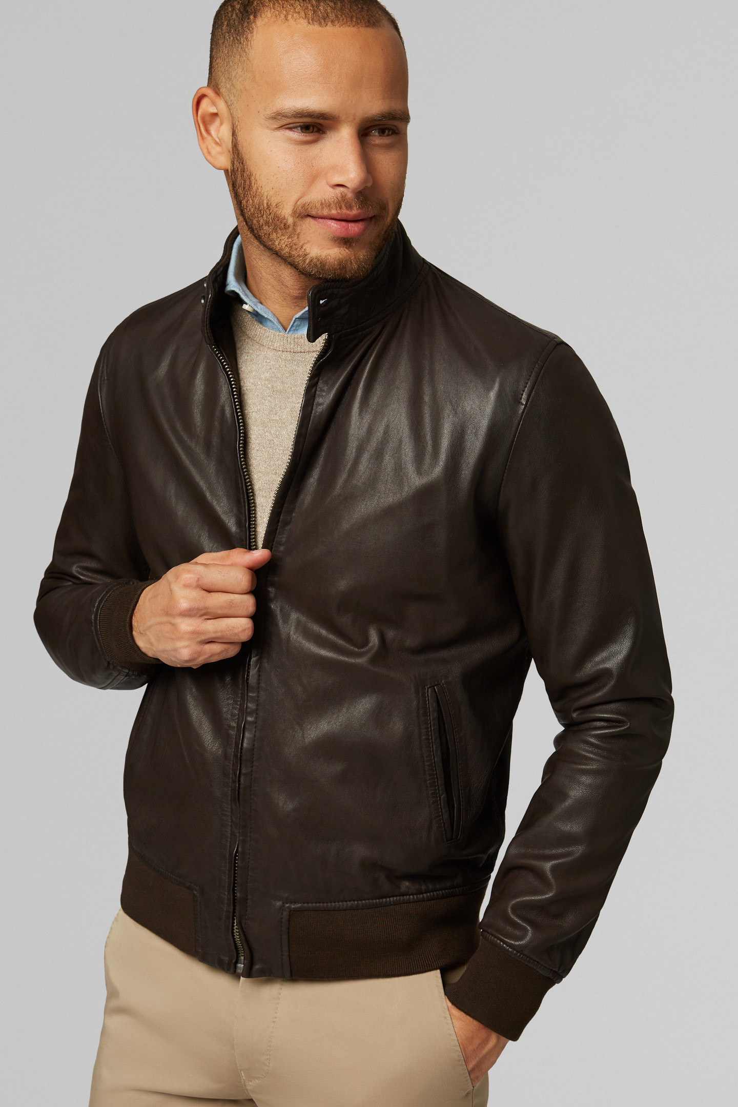 veste longue cuir et fourrure homme : 911617