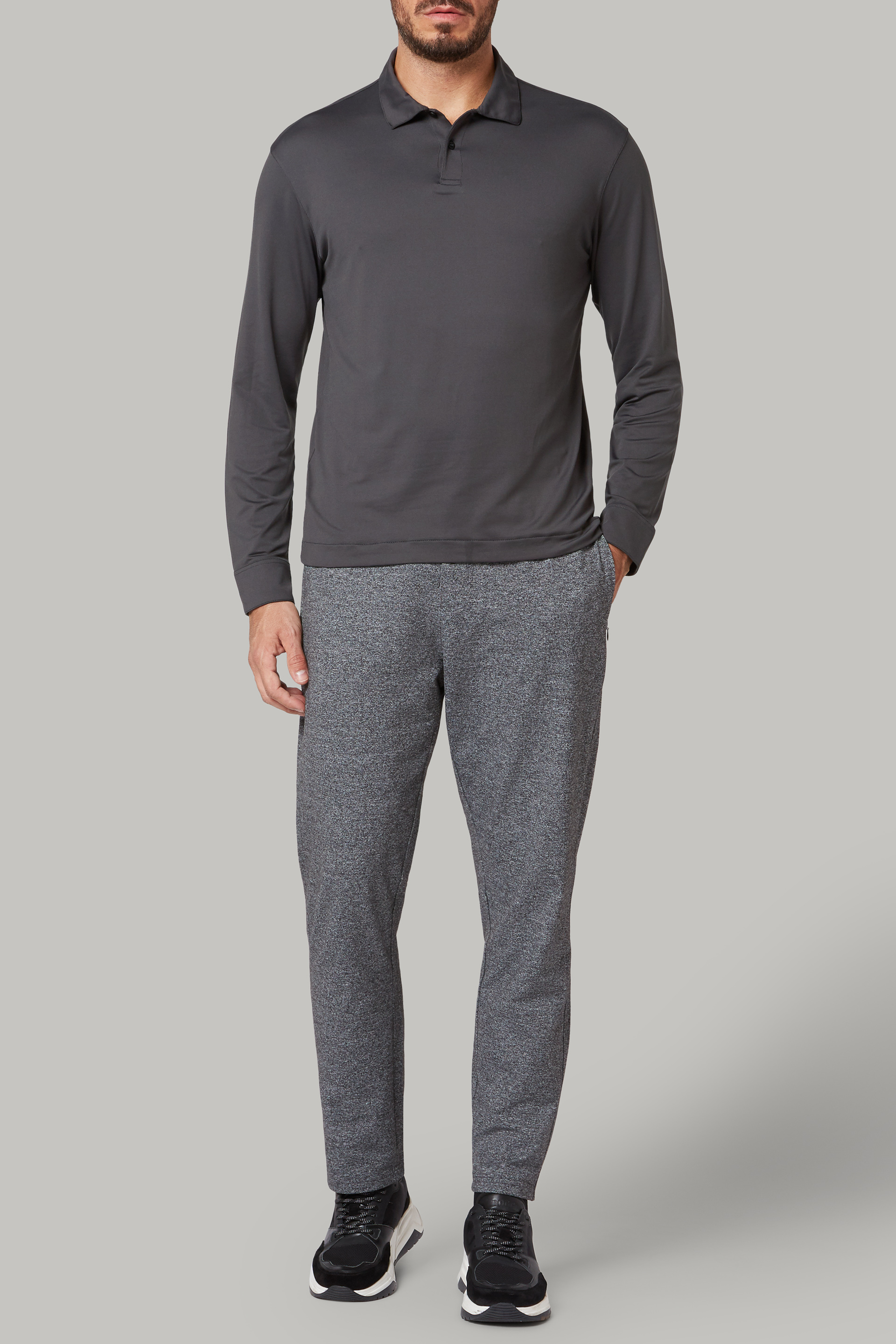 Men's Regular fit micro nylon long-sleeved polo shirt | Boggi Milano