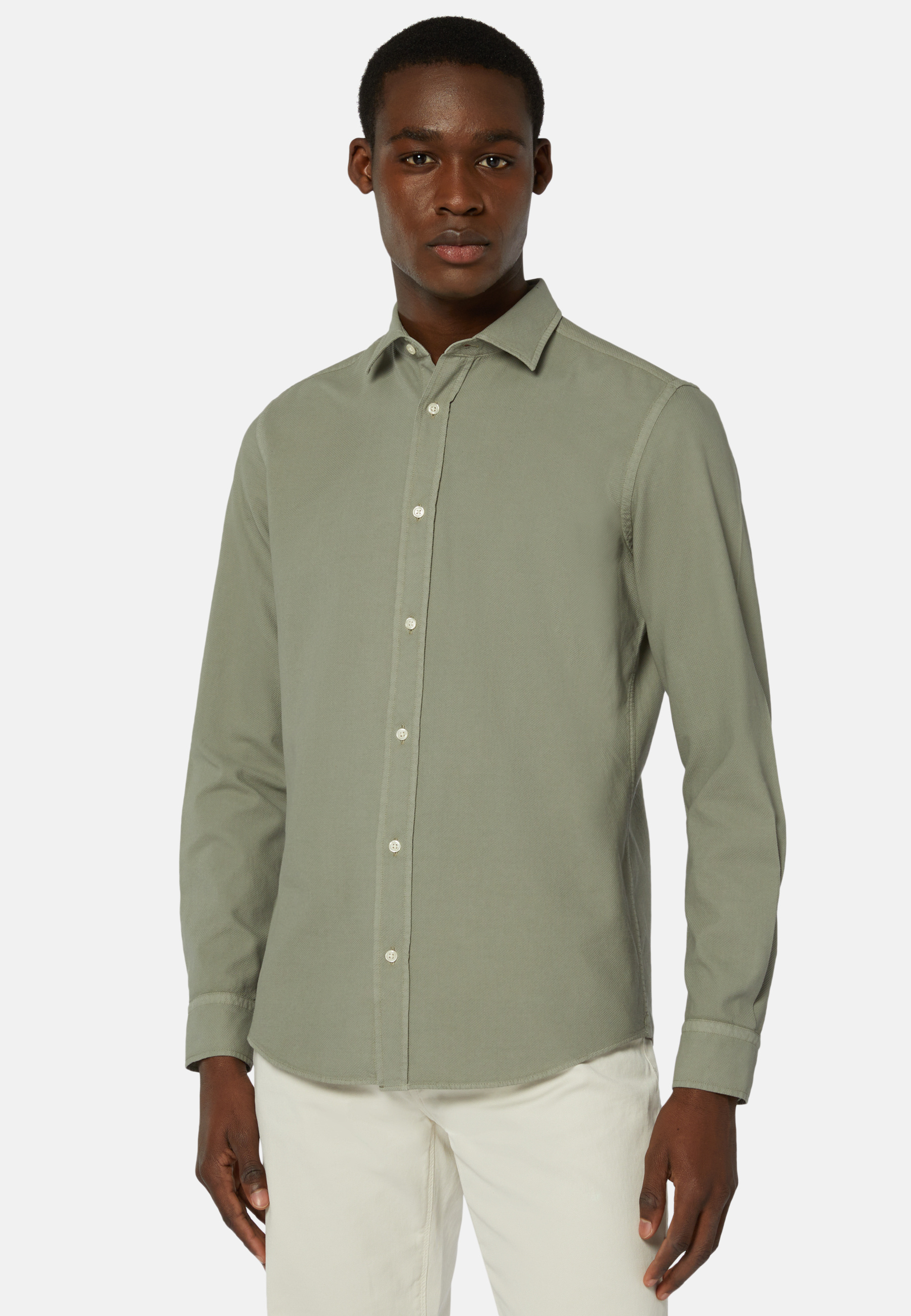 Regular Fit Military Green Cotton Shirt | Boggi