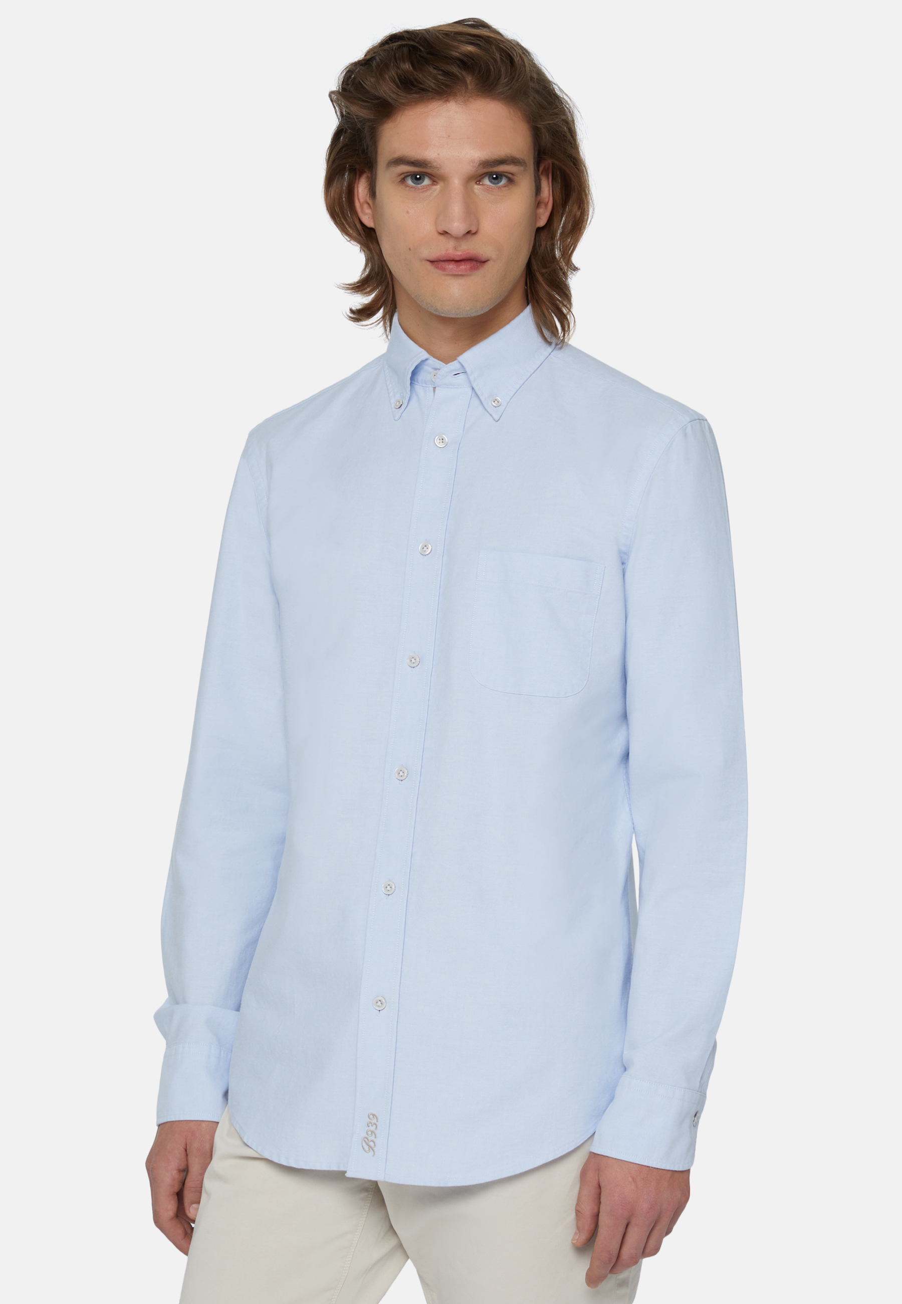 Camisa de Algodão Orgânico Oxford Azul-Celeste, Corte Regular