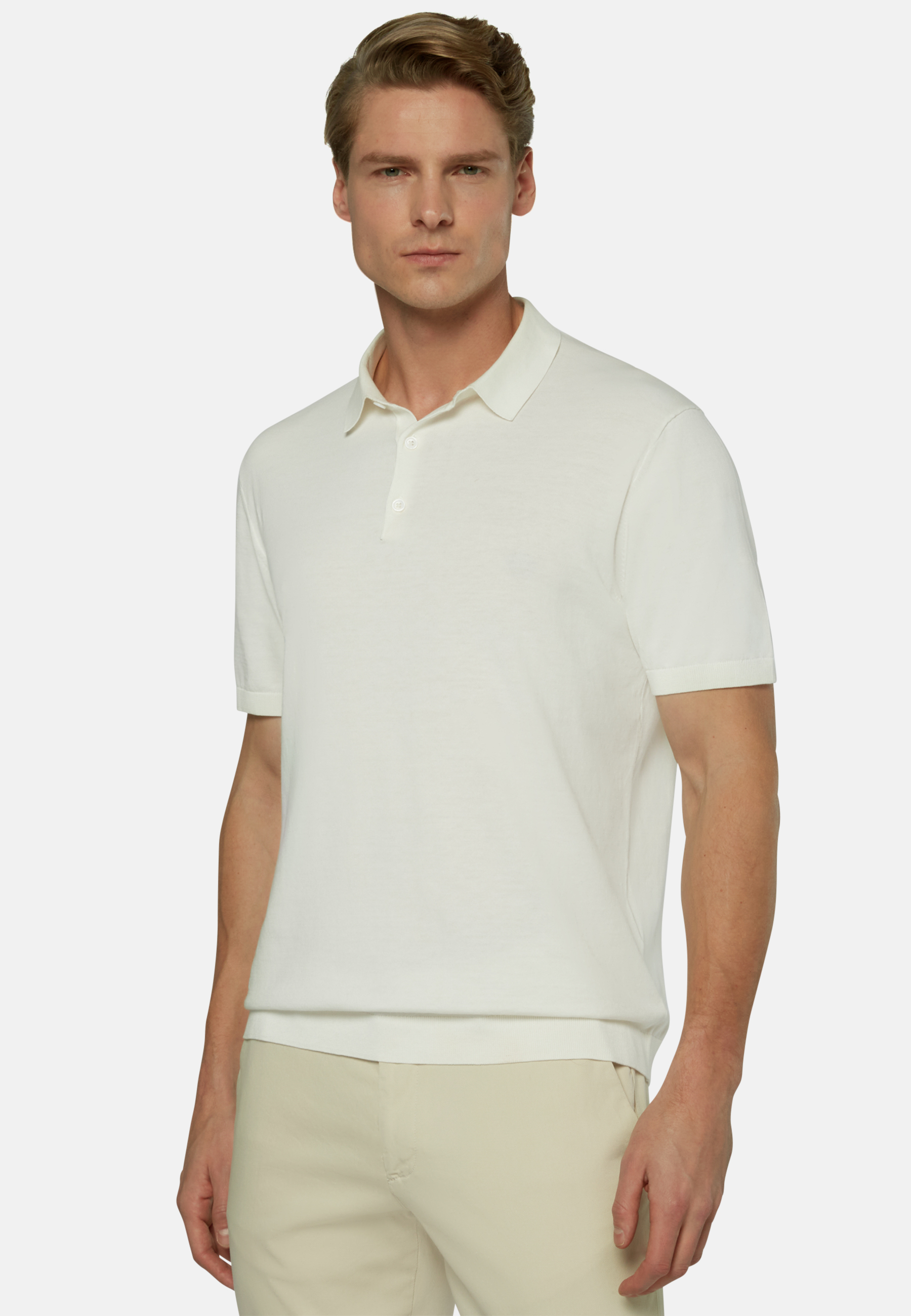 White Cotton Crepe Knit Polo Shirt | Boggi