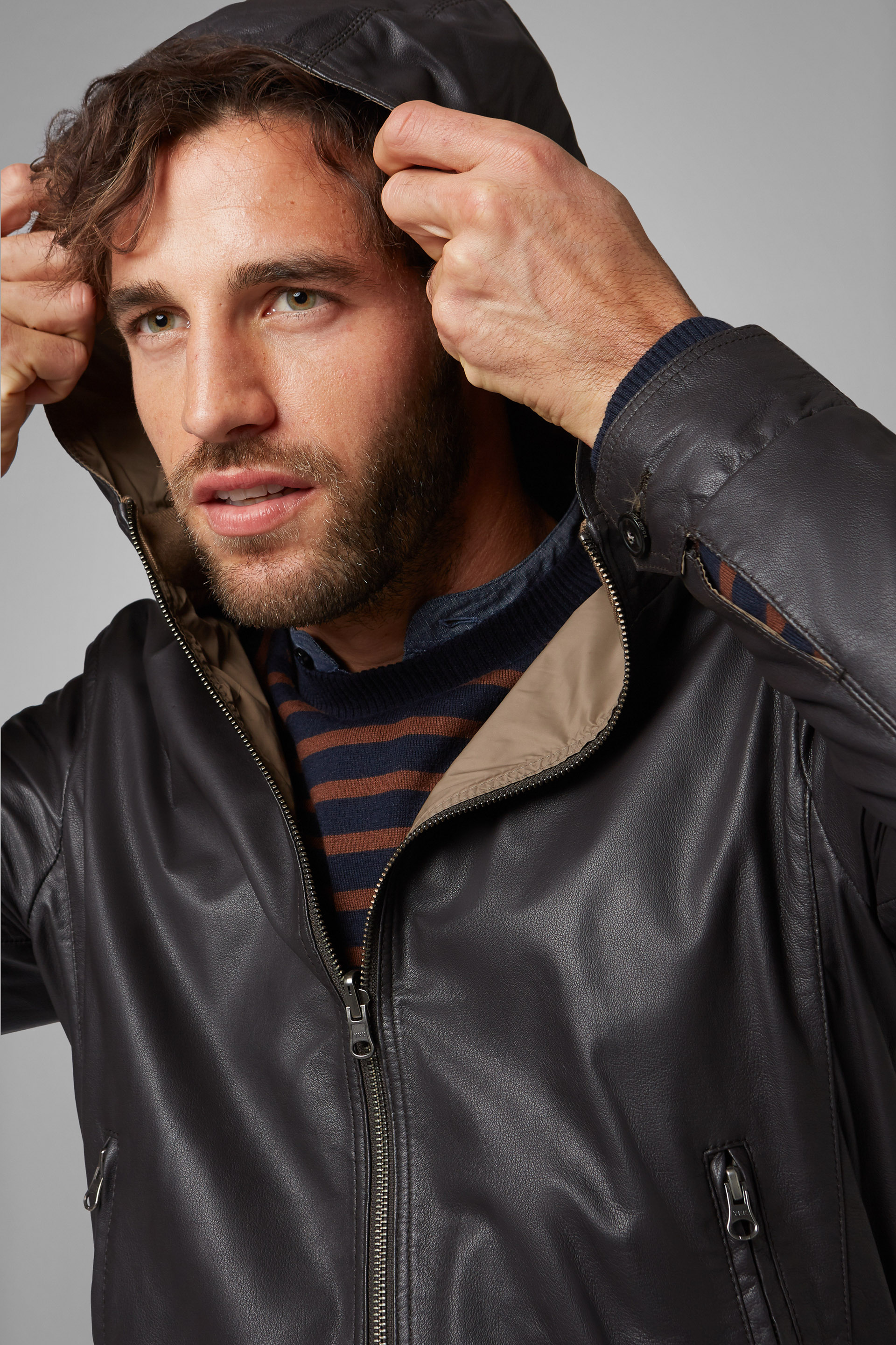 Men's Reversible Hooded Leather Jacket