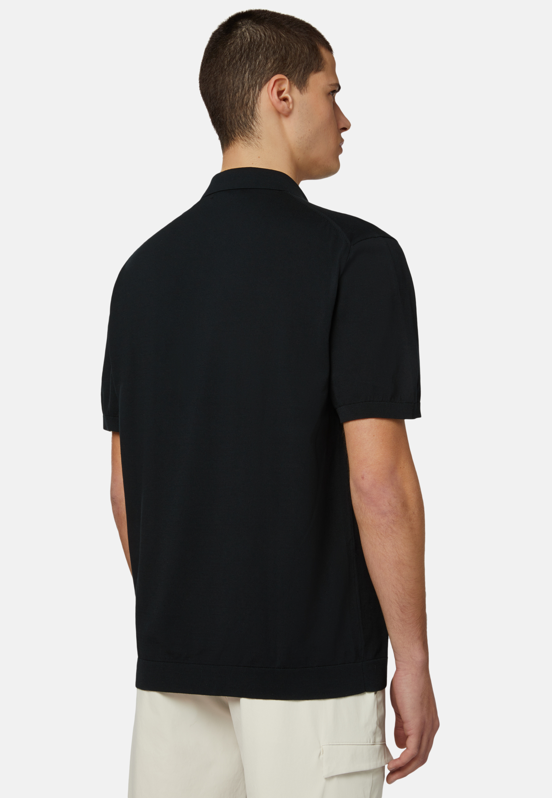 Black Cotton Crepe Knit Polo Shirt | Boggi
