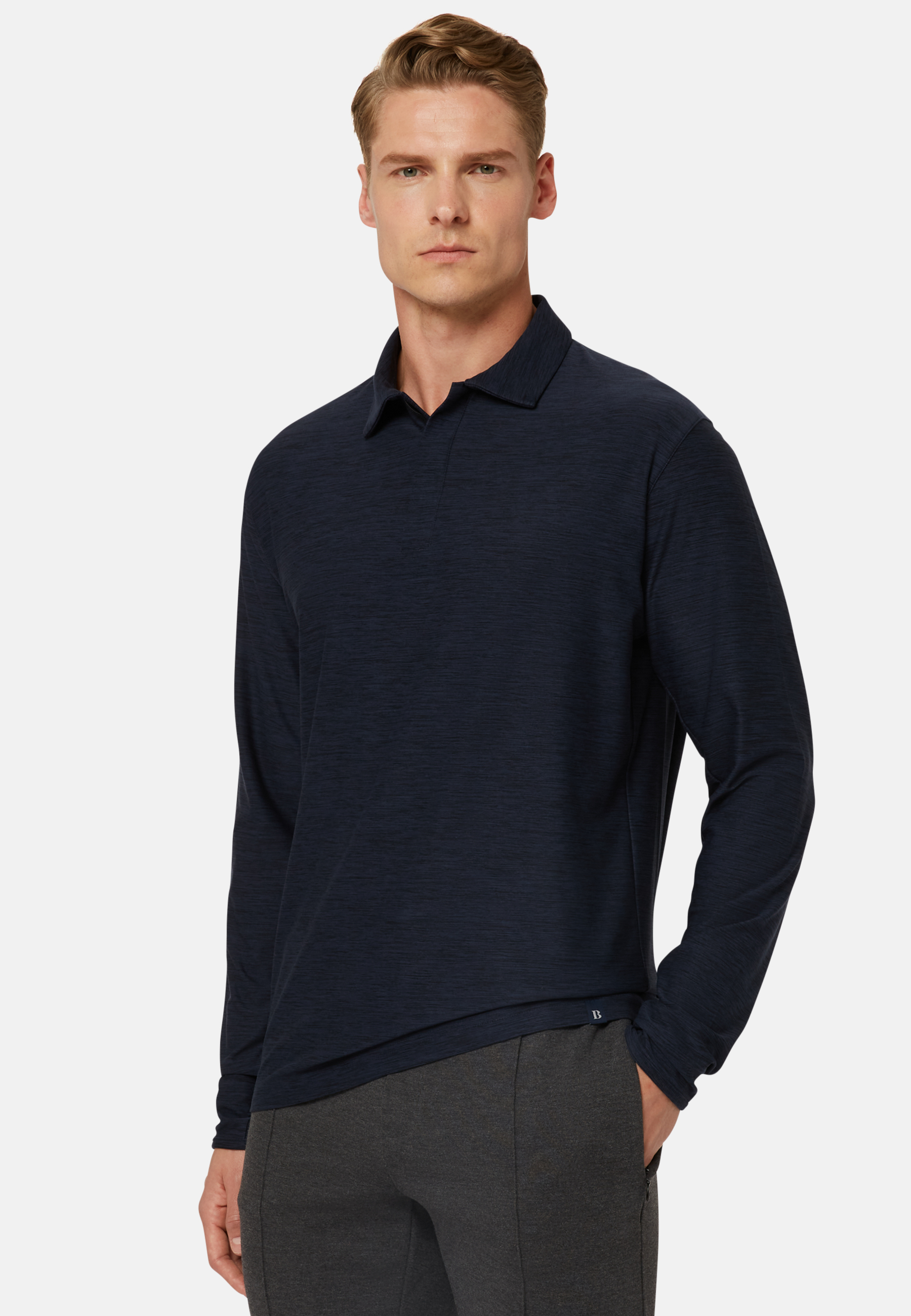 Men's Regular Fit Long-Sleeved Technical Fabric Polo Shirt | Boggi Milano