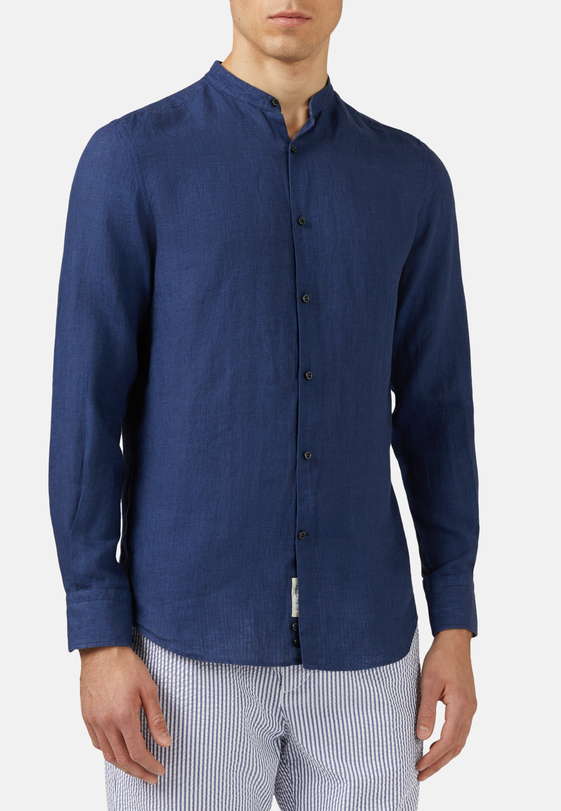 Regular Fit Navy Blue Linen Shirt | Boggi