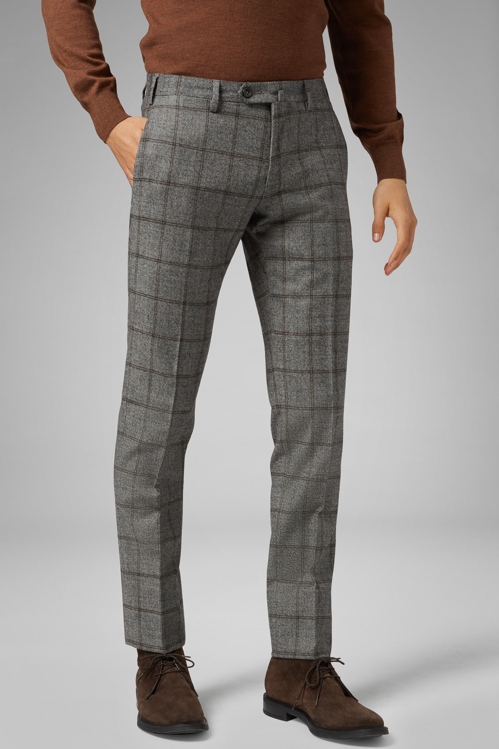 Men's Slim Fit Checked Stretch Wool Trousers