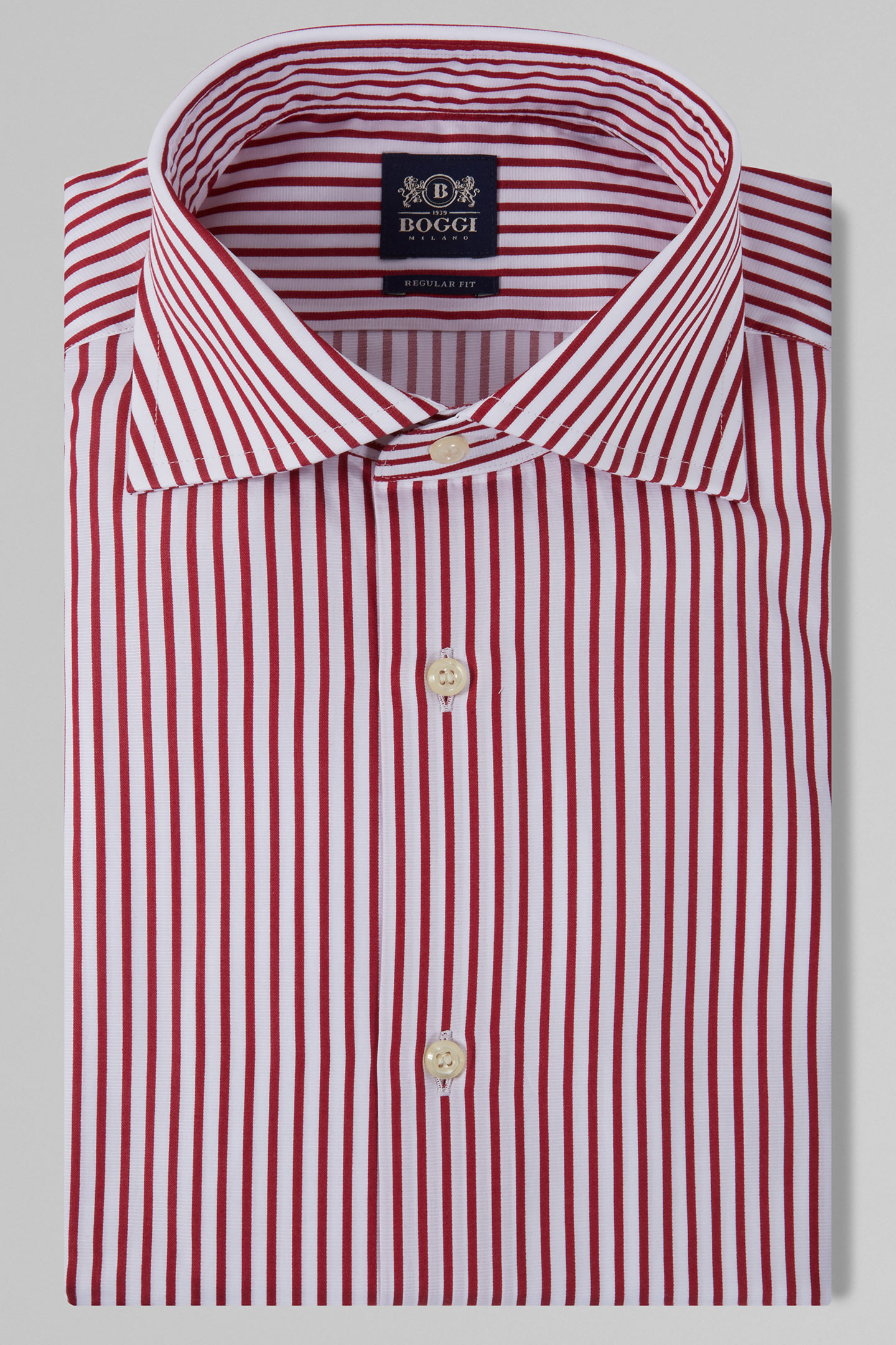 Men's Regular Fit Red Striped Shirt With Windsor Collar | Boggi Milano