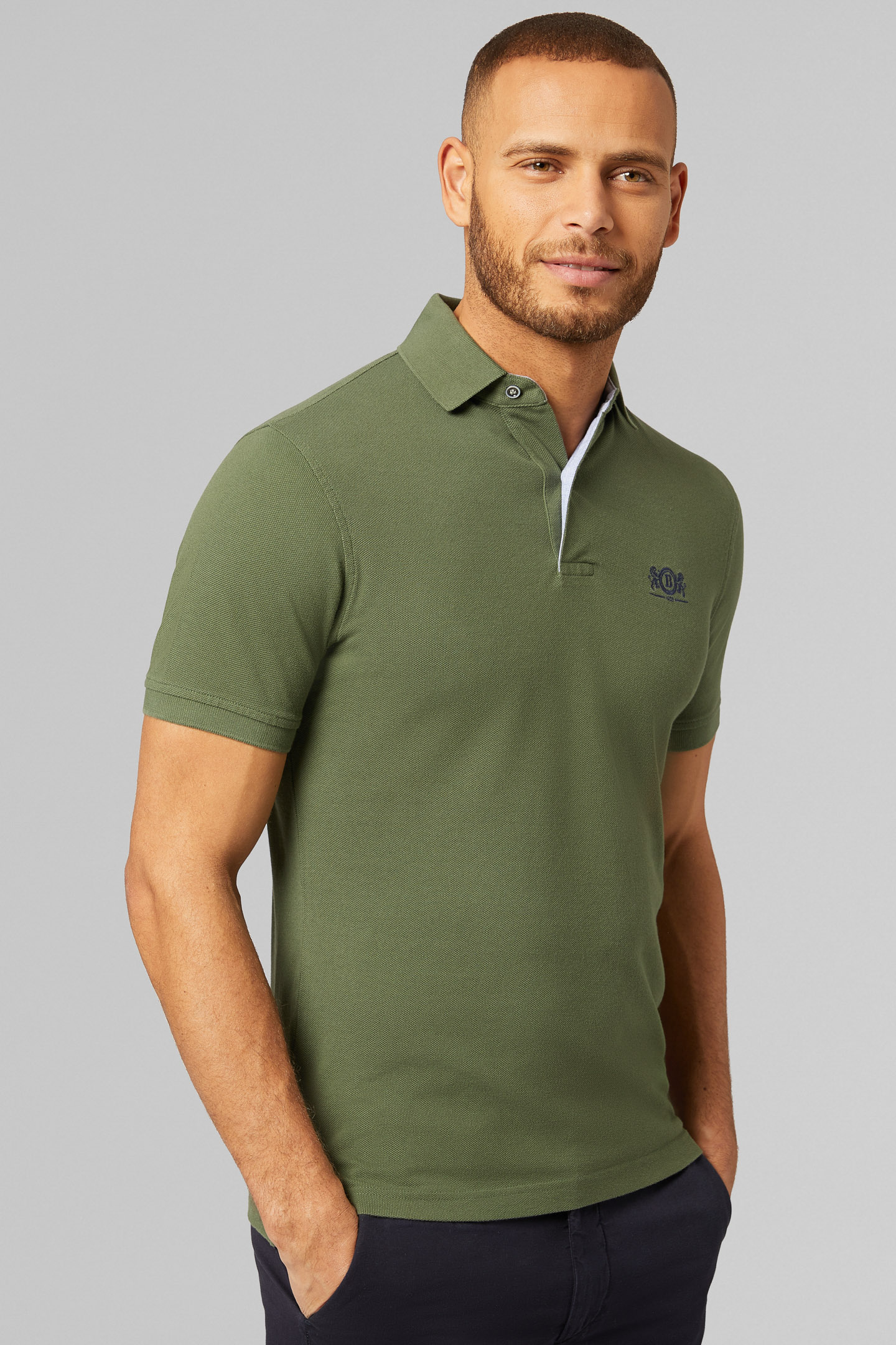 Men's Army Green Cotton Piqué Polo Shirt | Boggi Milano