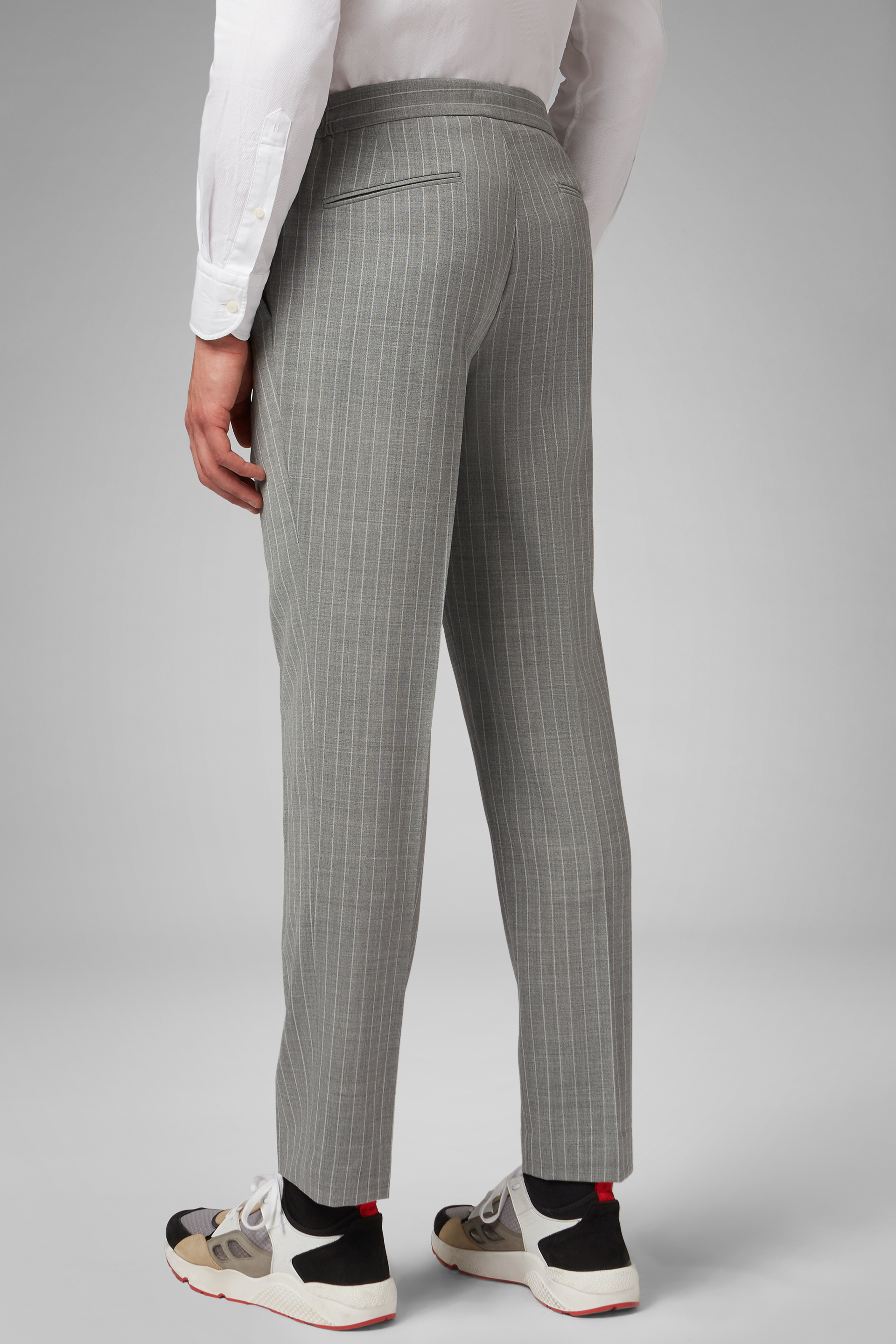 Men's Pinstripe Travel Wool Trousers With Drawstring | Boggi Milano