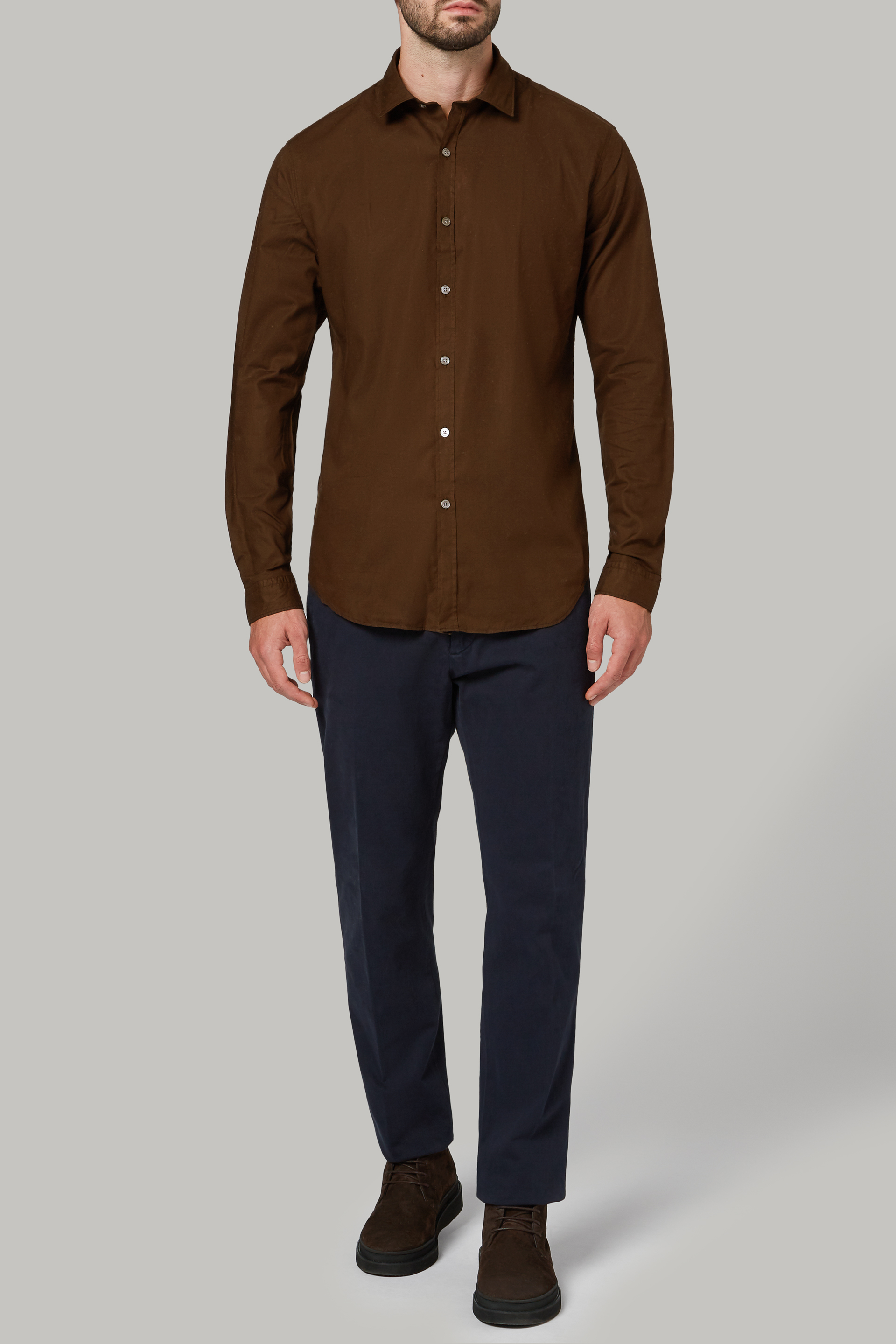 Camisa marrón algodón regular teñido en Hombre | Milano
