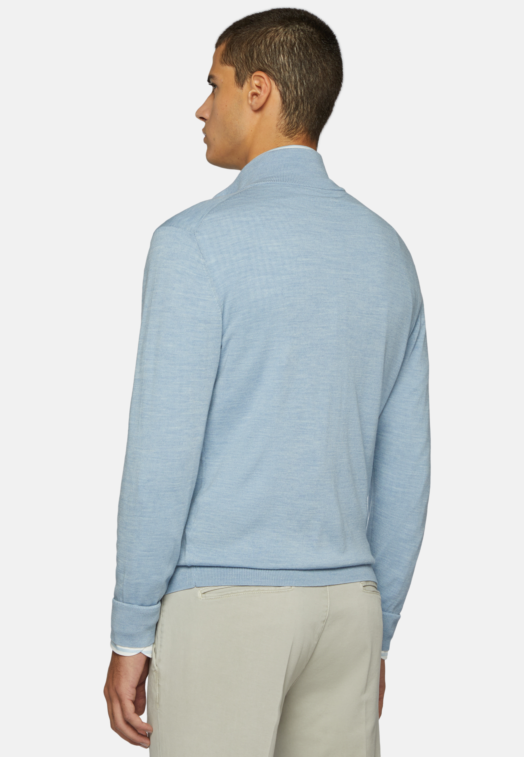 Blauer Pullover Mit Durchgehendem Reißverschluss Aus Merinowolle für Herren  | Boggi Milano