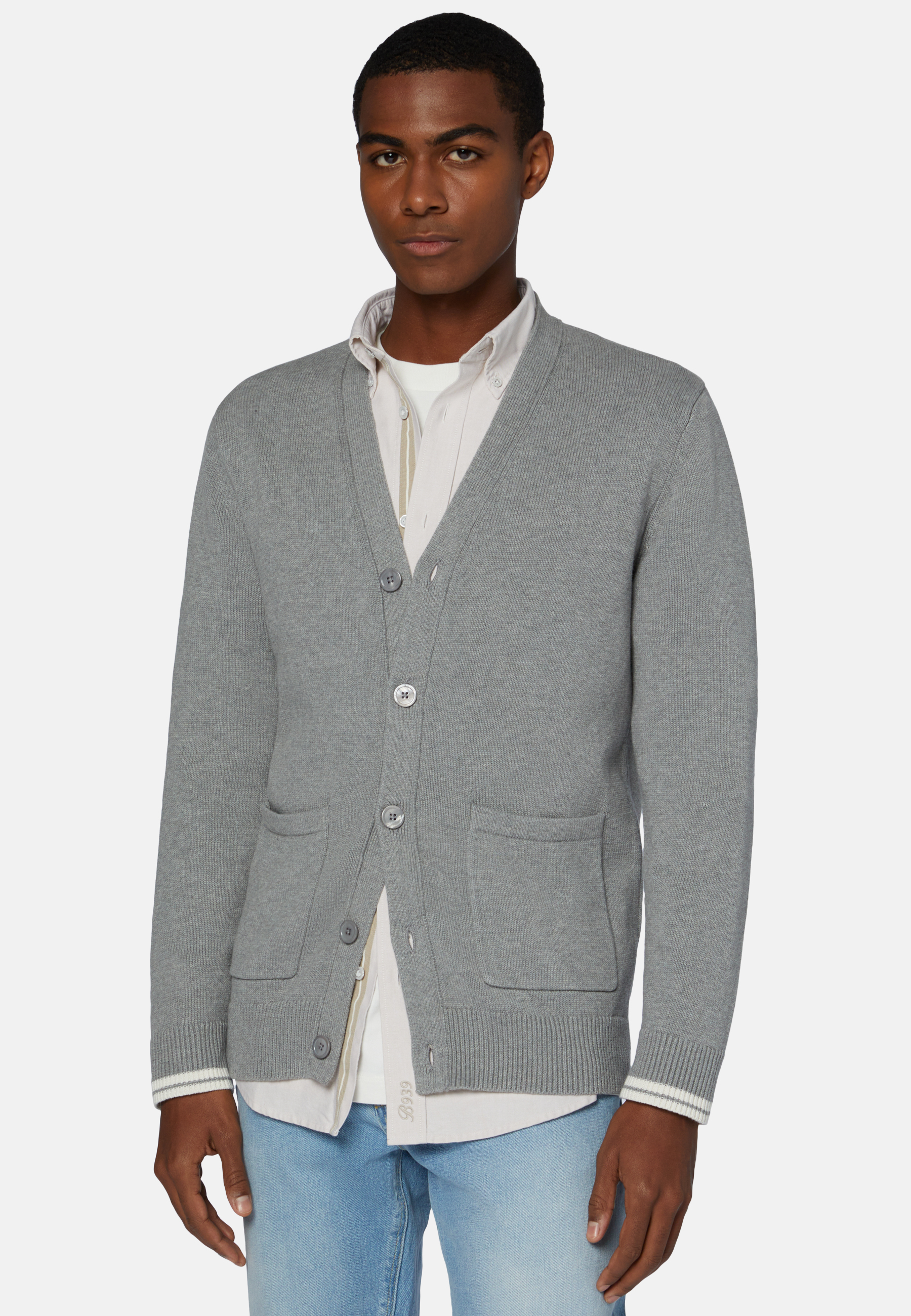 Men's Gray Knitted Cardigan in Organic Cotton