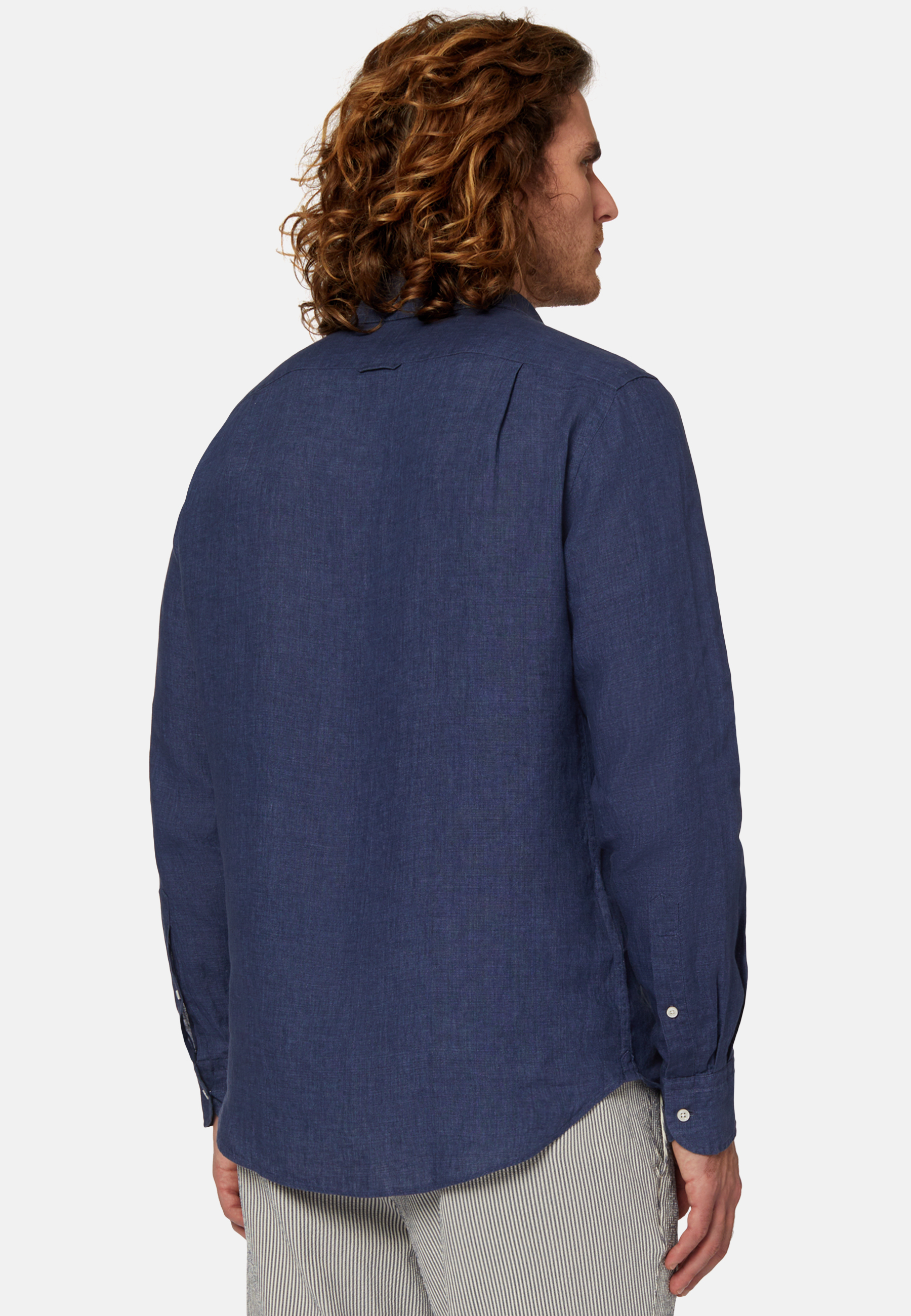 Regular Fit Navy Blue Linen Shirt | Boggi