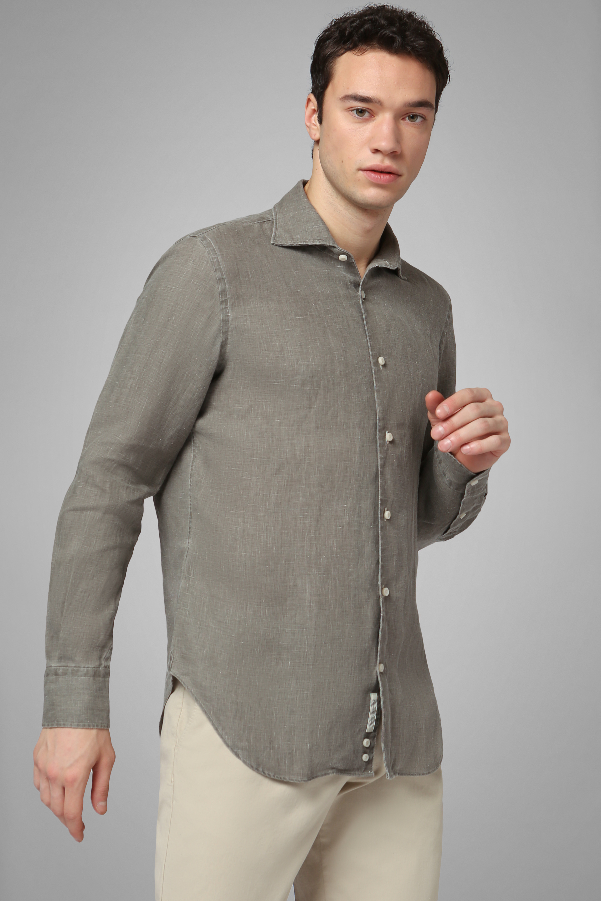 Men's Regular Fit Dark Brown Shirt With Cuban Collar | Boggi Milano