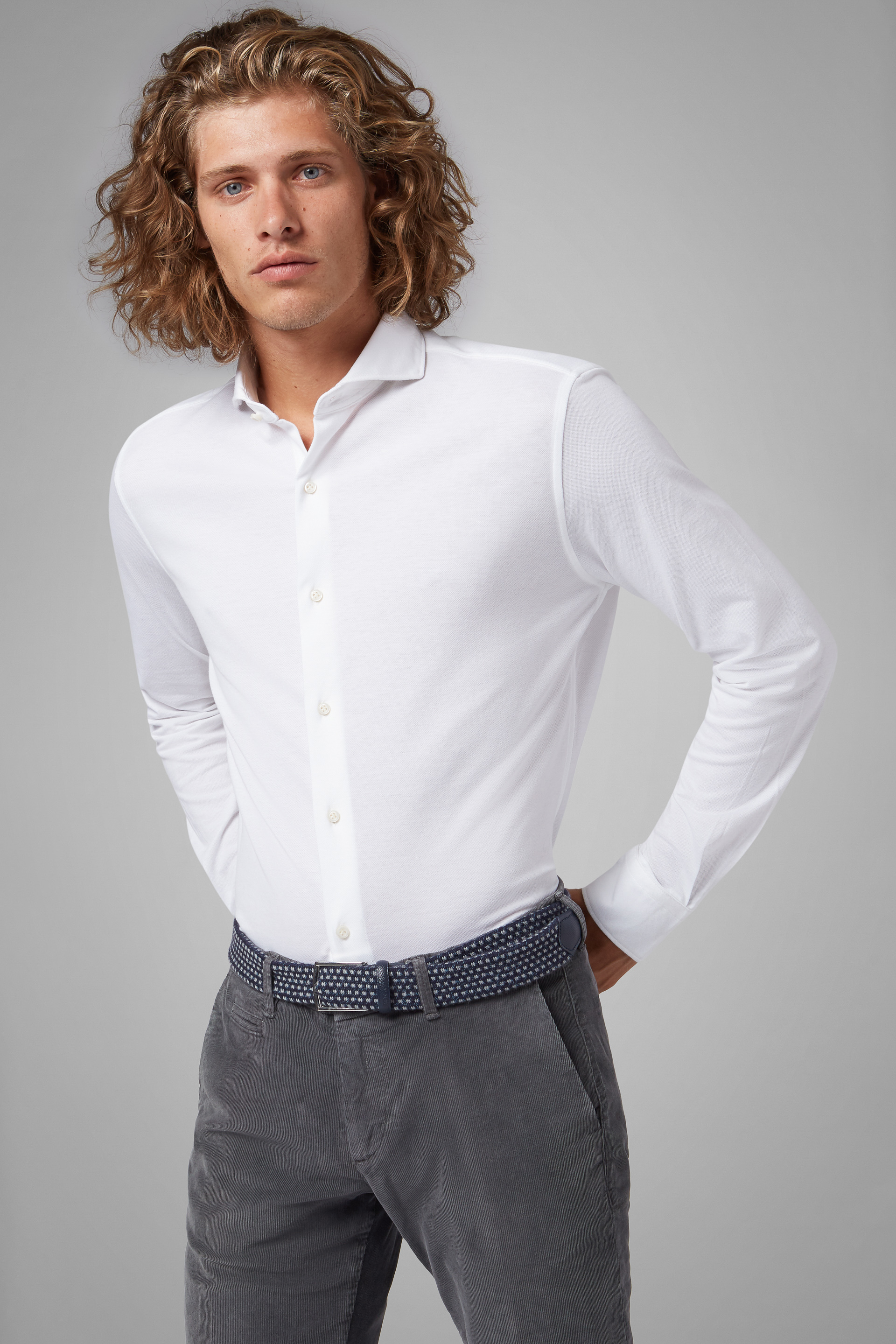 Regular Fit White Casual Shirt With Open Collar Boggi