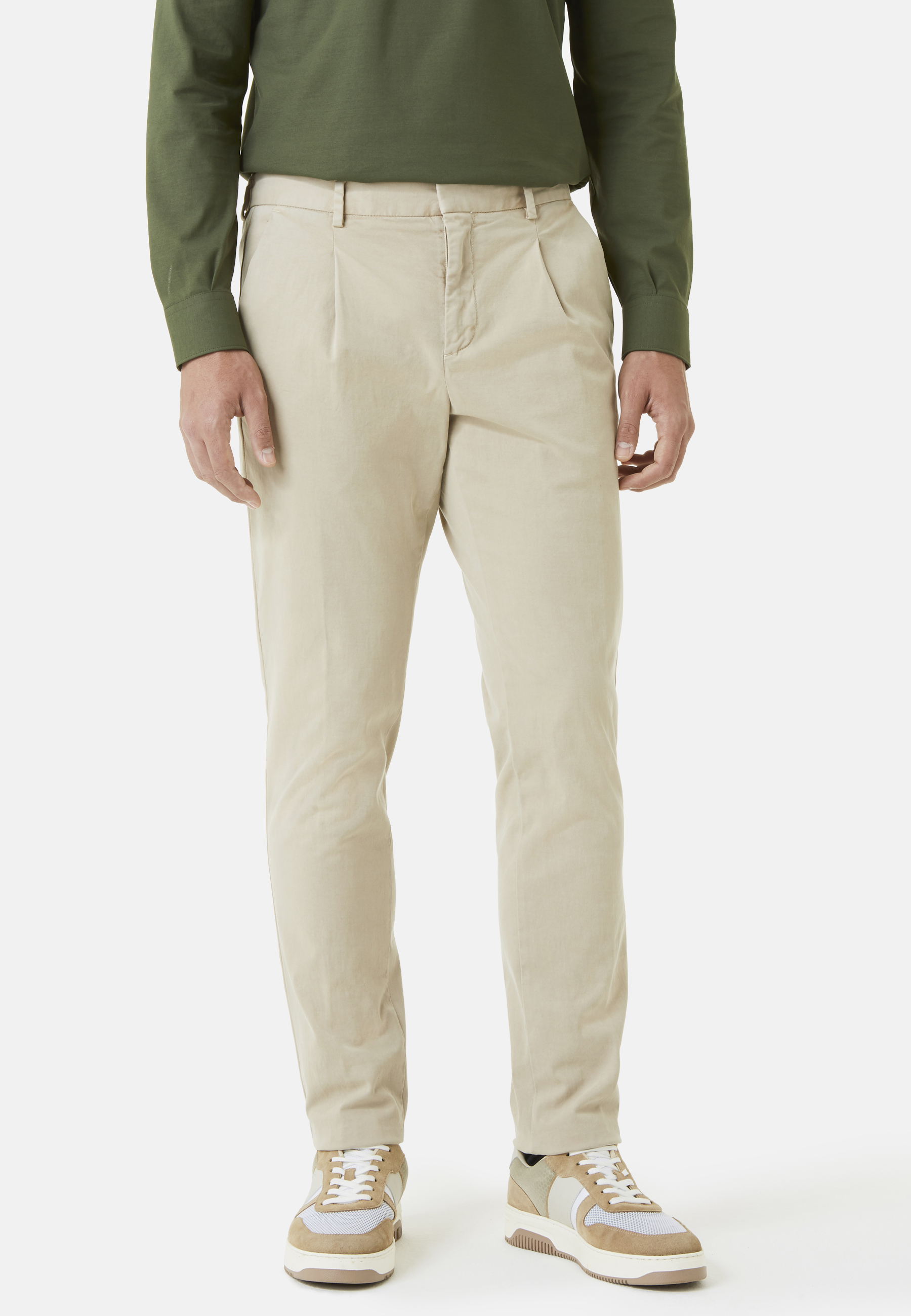 Men's Stretch Cotton Trousers with Front Pleats | Boggi Milano