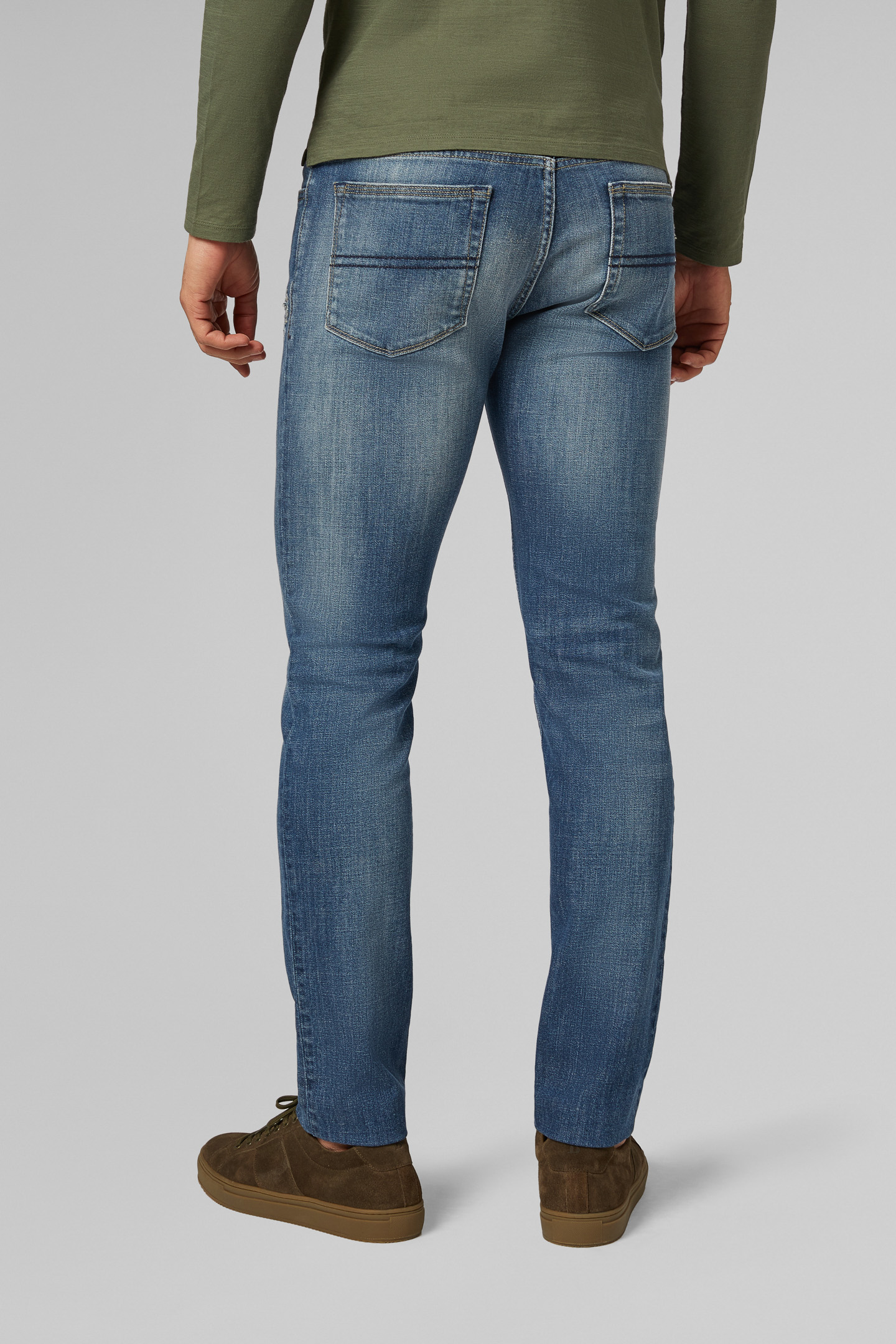 Men\'s Extra Slim Fit Medium Wash Stretch Denim 5 Pocket Jeans | Boggi Milano