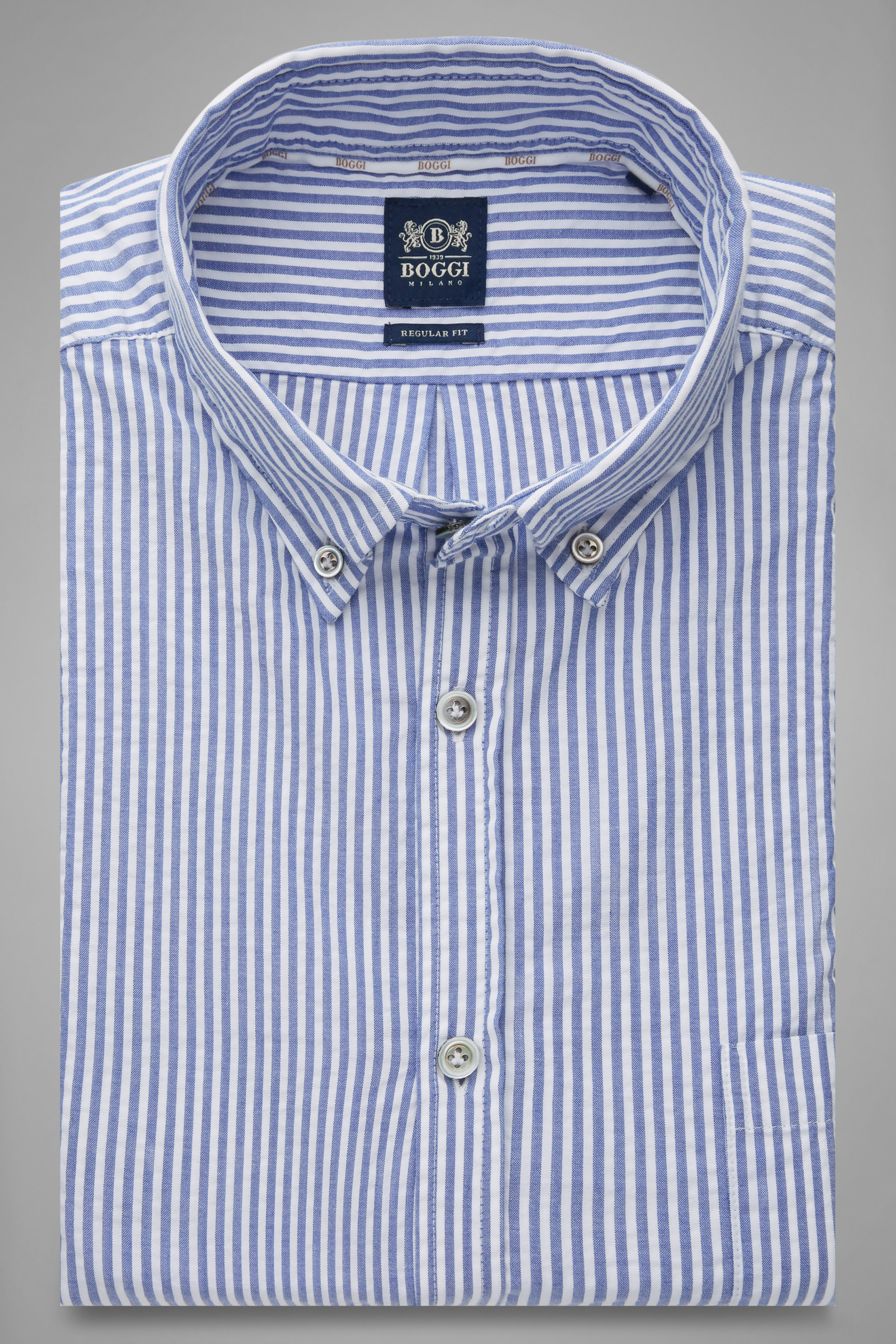 Men's Regular Fit Cornflower Blue Striped Shirt With Button Down Collar ...